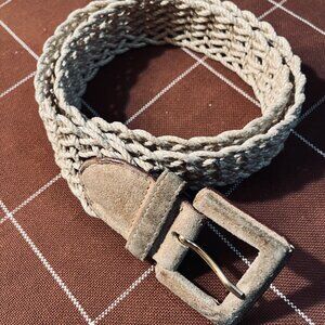 Club Monaco Chic Belt Woven Natural Rope Suede Buckle Size M 37"